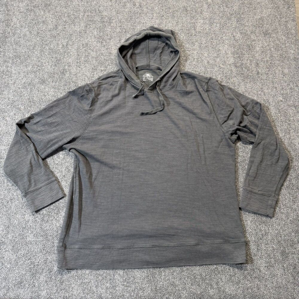 Faherty Mens XXL Gray Organic Cotton Pullover Hoodie Slub Knit Made Peru
